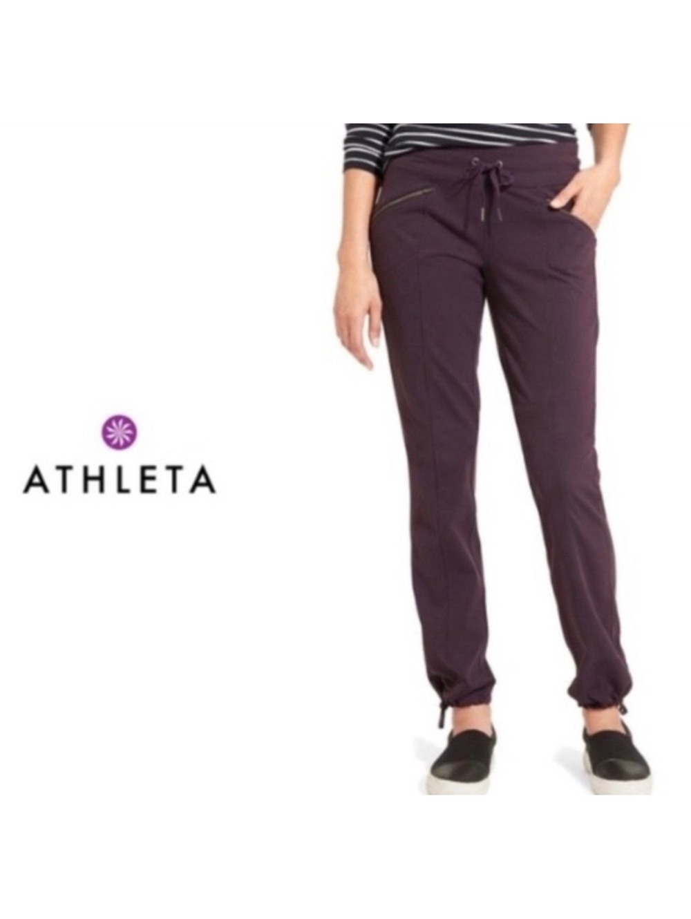 Athleta Metro Slouch Pants Size S Deep Purple Supplex Nylon Joggers Drawstring